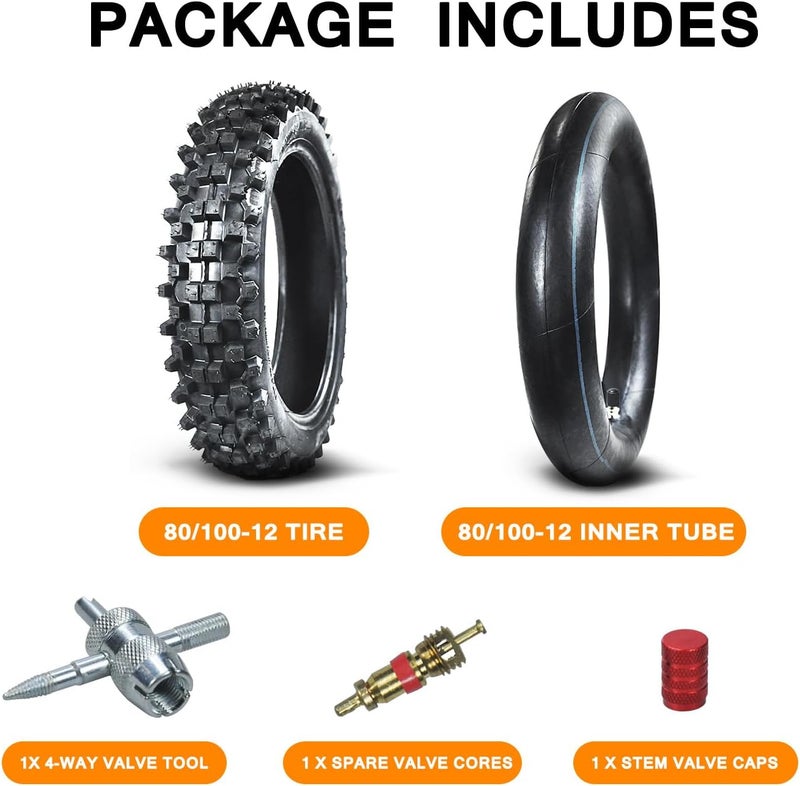 HOLATO Rear 80/100-12 3.00-12 Tire and Inner Tube for 110cc 125cc CRF70 CRF110 XR70 KLX110 TTR90 PW80 RM60 RM65 TaoTao DB14 SSR Apollo Coolster Dirt Pit Bike Motorcycle Off Road Motocross Heavy Duty - Image 5